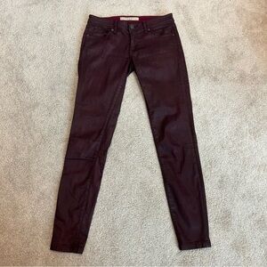 Burberry maroon burgundy faux leather wax skinny low rise jeans Sz 28
